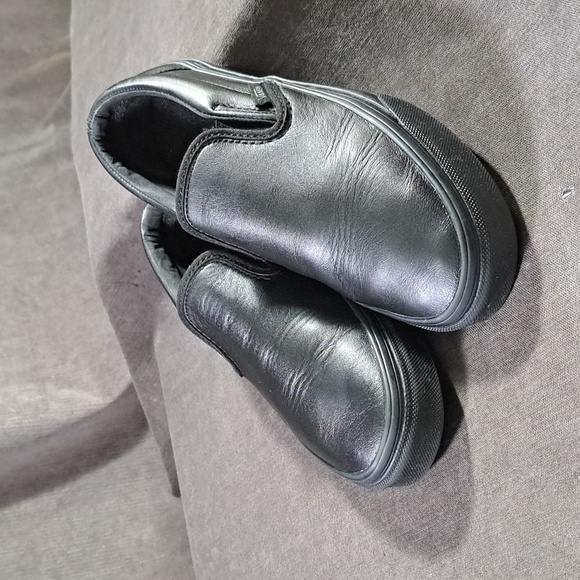 Vans Shoes - Vans Slip On Mono Black Smooth Leather Classic Sneakers VG- US 5.5